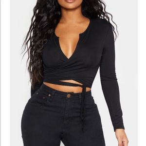 Pretty little thing black crop wrap top nwt 2